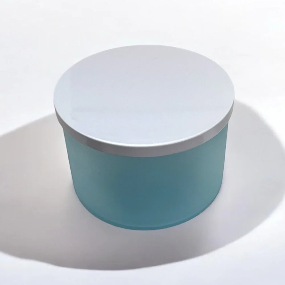 Blue Frosted Glass Jar With White Lid